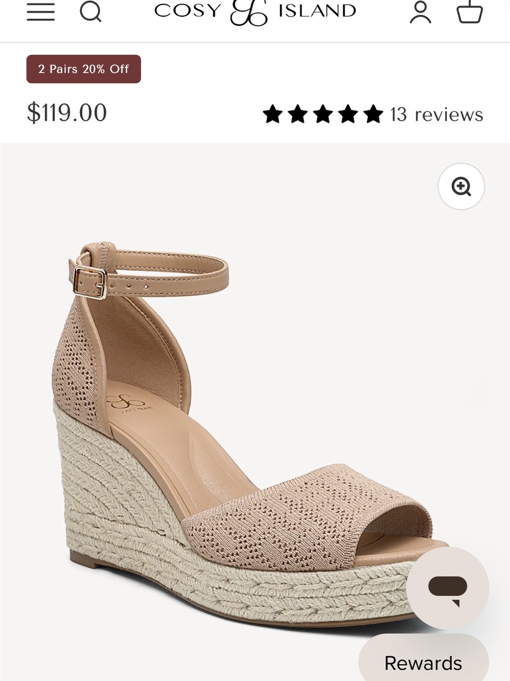 Cosy Island Women's Apricot Commute Espadrille Wedge Sandals Size 6.5